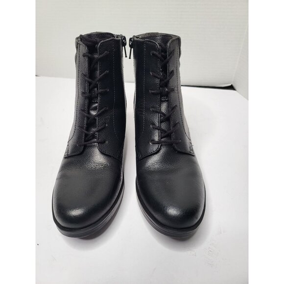 Clarks Combat Leather Ankle Boot Black Size 9 Stacked Heel Comfort Lace-Up - Picture 3 of 12